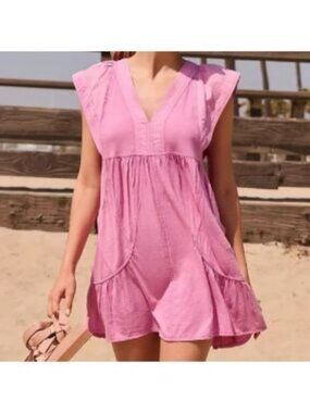 Daily Practice by Anthropologie Pink/Purple Flutter Sleeve Pocket Mini Diress
